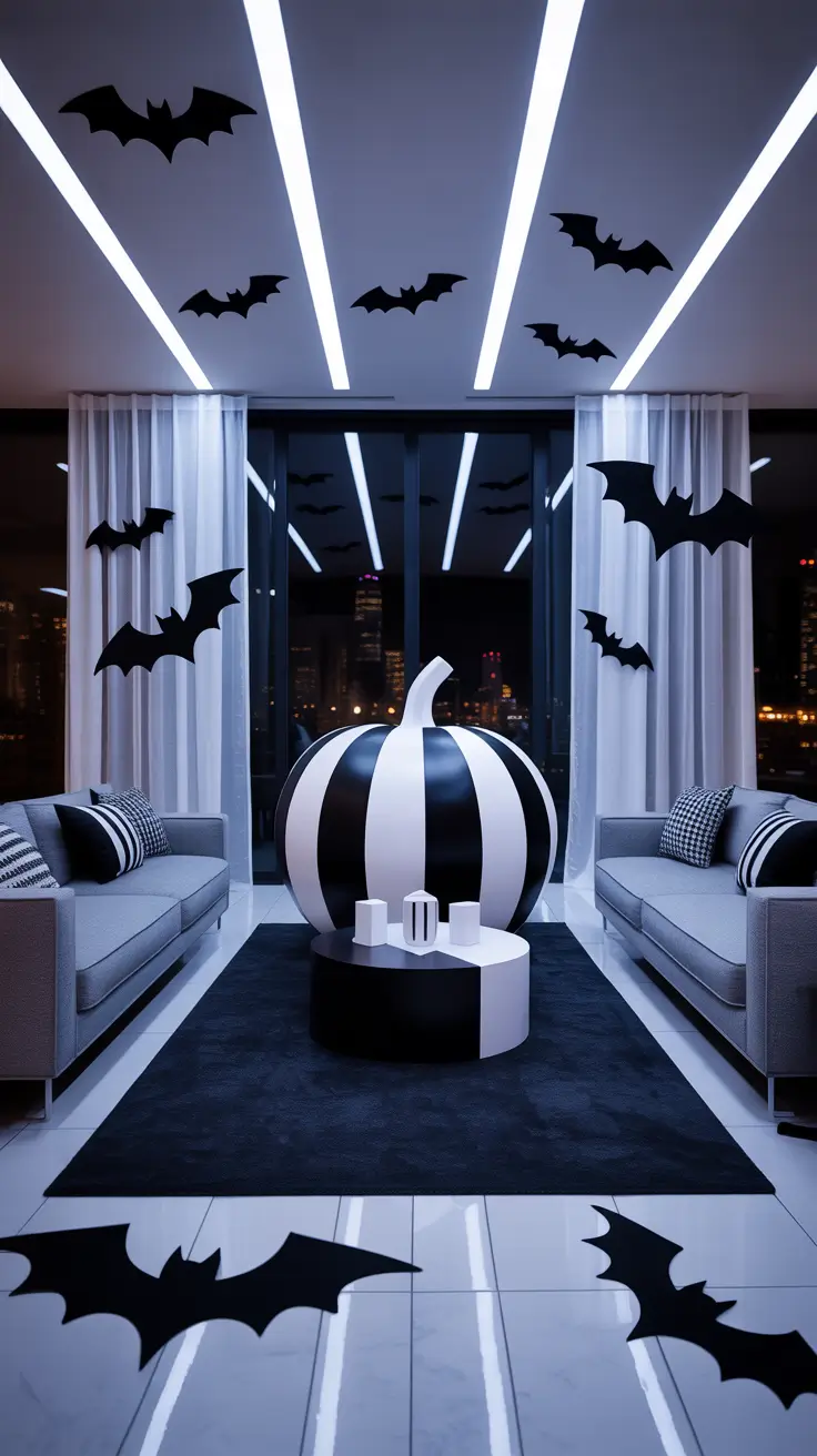 Black & White Themes With A Modern Edge fall halloween decor ideas 2025