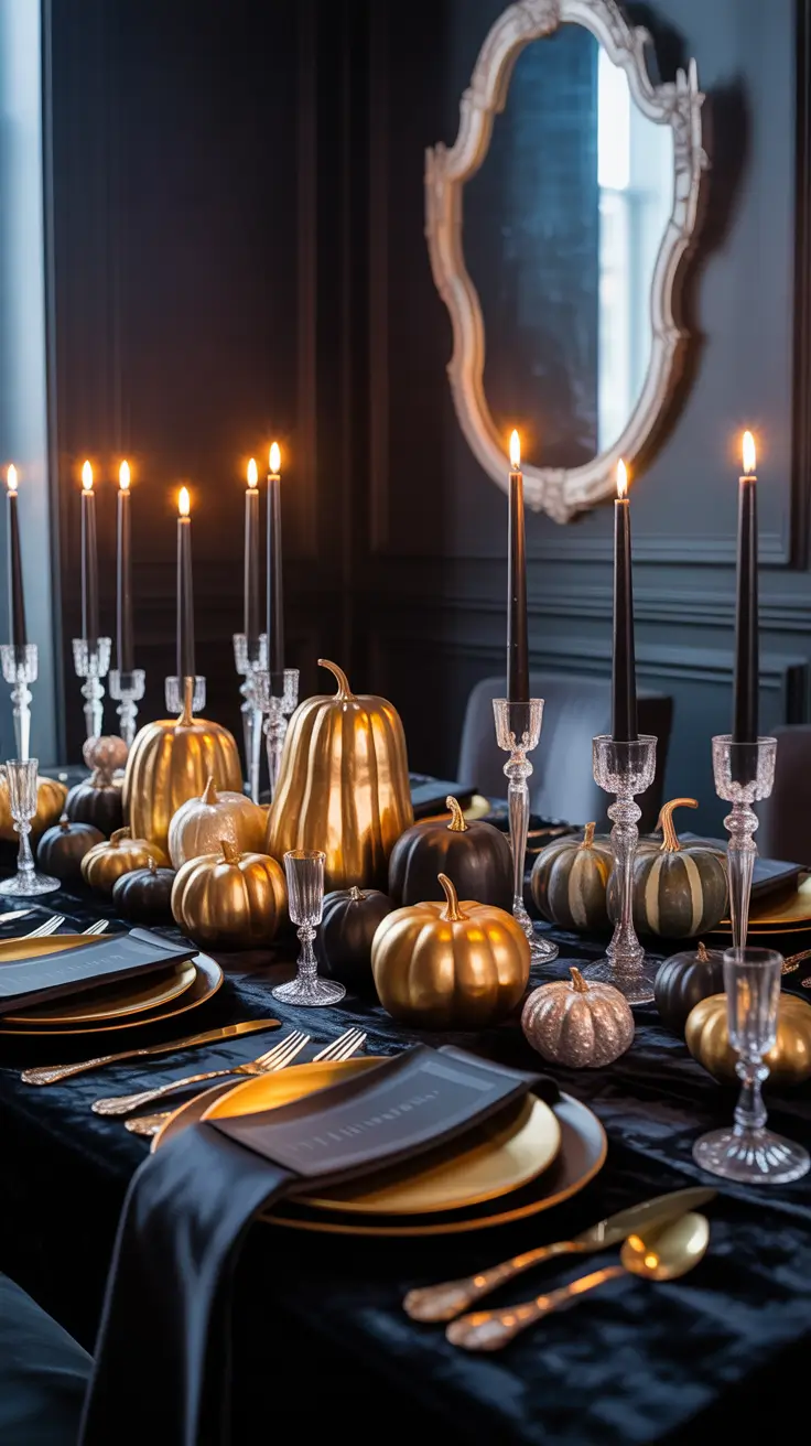 Mixing Metallics With Halloween Tones fall halloween decor ideas 2025