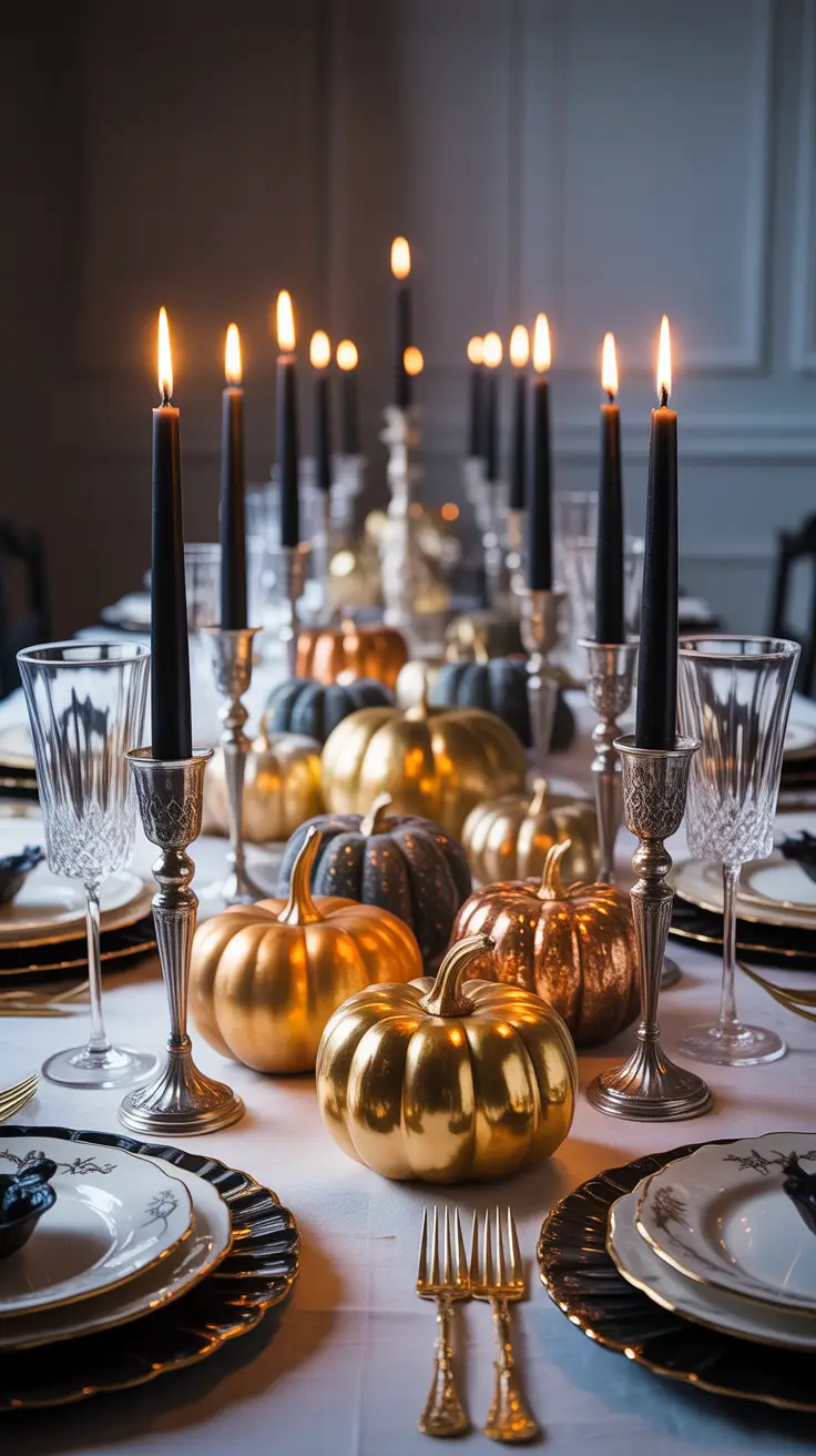 Mixing Metallics With Halloween Tones fall halloween decor ideas 2025