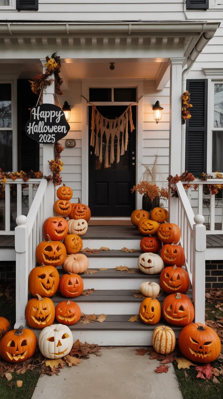 fall halloween decor ideas 2025 Front Porch Pumpkins With Personality