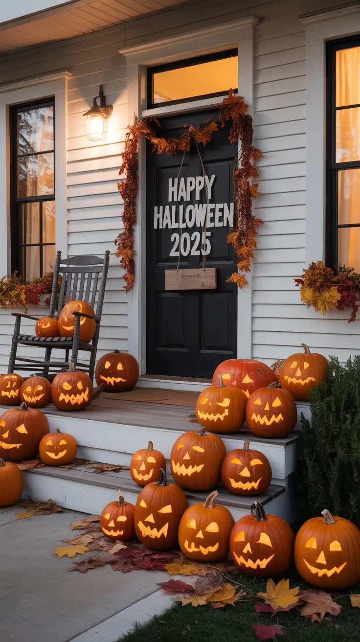 fall halloween decor ideas 2025 Front Porch Pumpkins With Personality