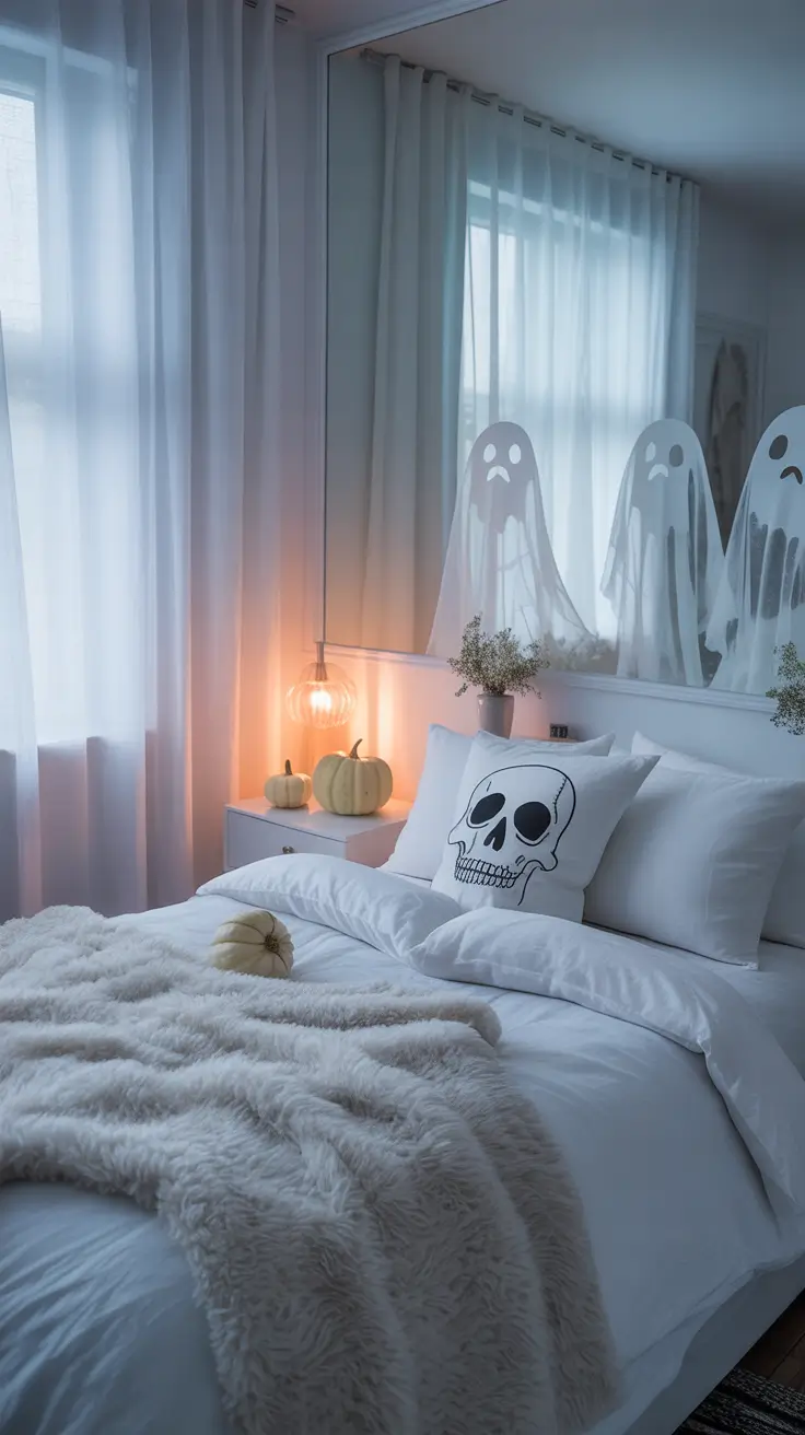 halloween bedroom decor 2025 White Halloween Bedrooms That Feel Ghostly Clean
