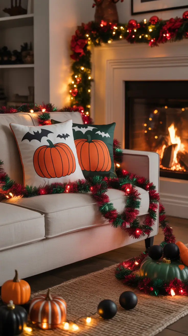 halloween fireplace decor ideas 2025 Blending Christmas With Halloween Mantels