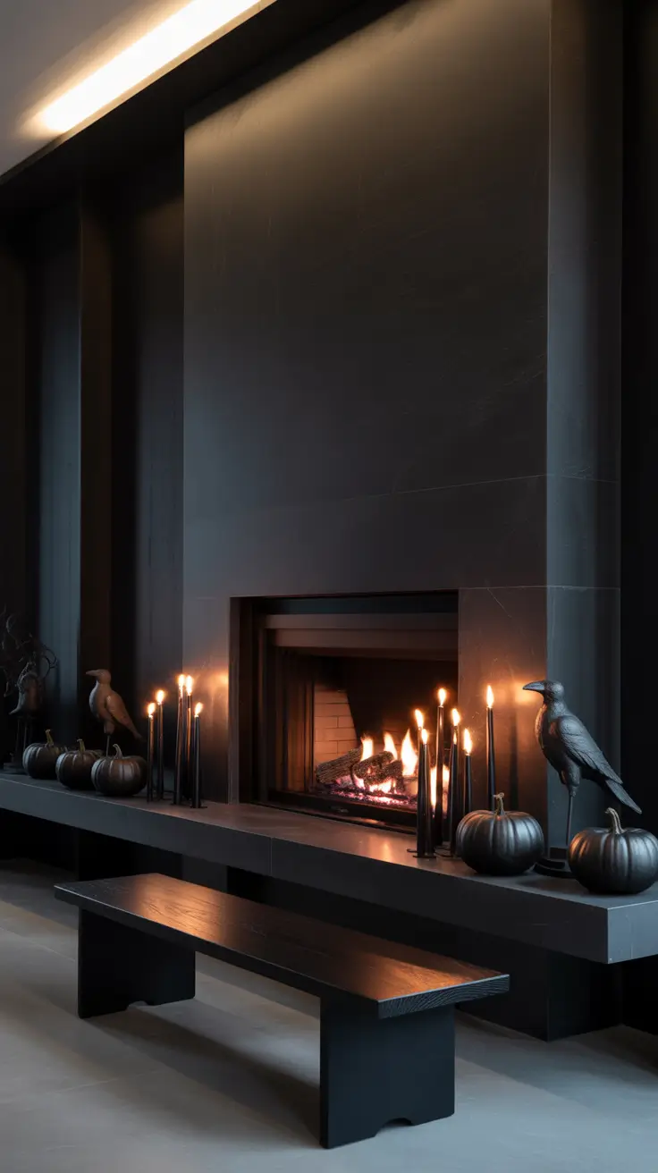 halloween fireplace decor ideas 2025 Bold Black Decor Ideas for Fireplaces