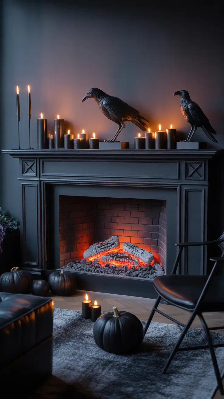 halloween fireplace decor ideas 2025 Bold Black Decor Ideas for Fireplaces