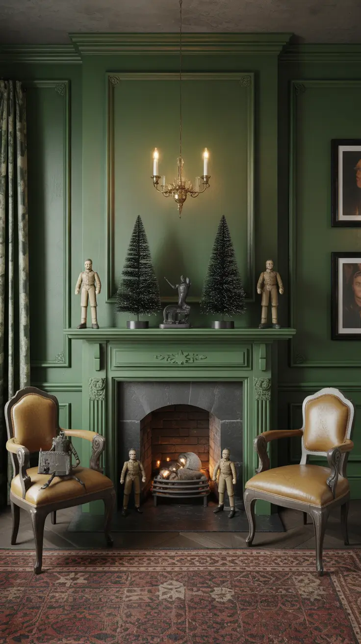 halloween fireplace decor ideas 2025 Vintage Christmas Meets Gothic Halloween