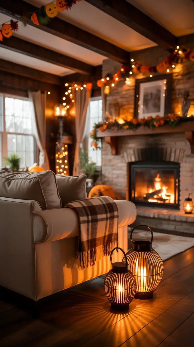 halloween fireplace decor ideas 2025 Cozy Living Room Halloween Fireplace Vibes
