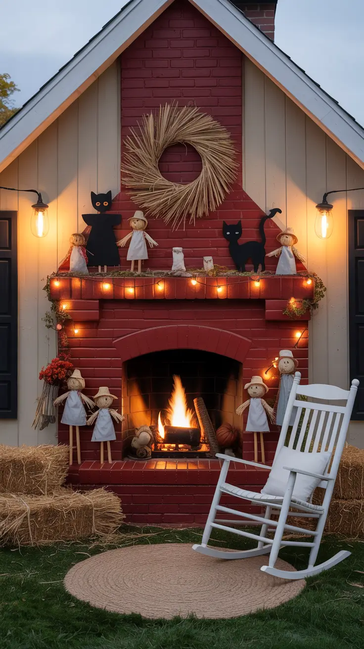 halloween fireplace decor ideas 2025 Red Brick Fireplace Halloween Glow-Ups