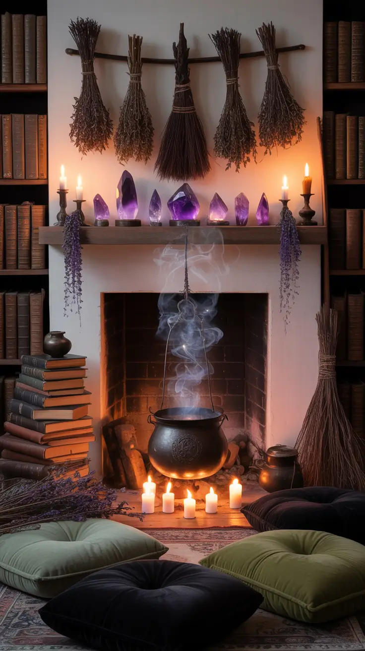 halloween fireplace decor ideas 2025 Witchy Vibes and Fireplace Styling