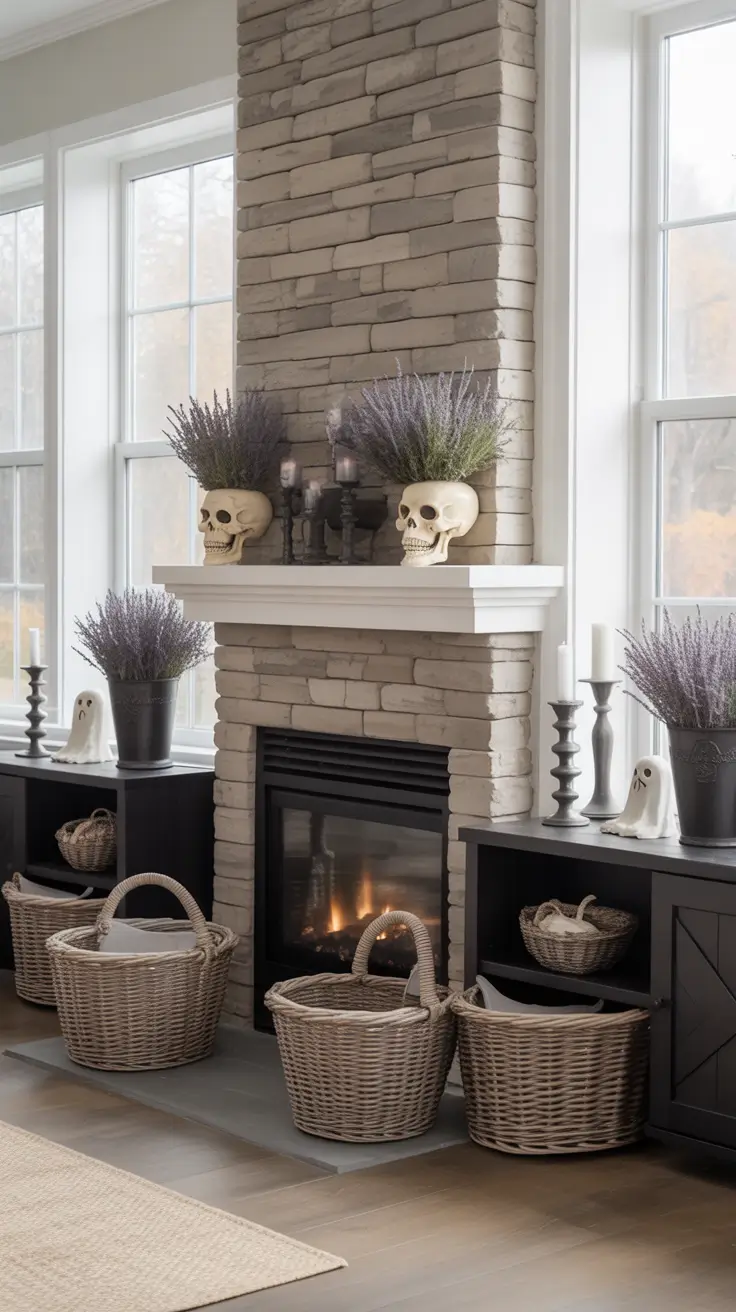 halloween fireplace decor ideas 2025 Side Cabinet Styling for Halloween Balance