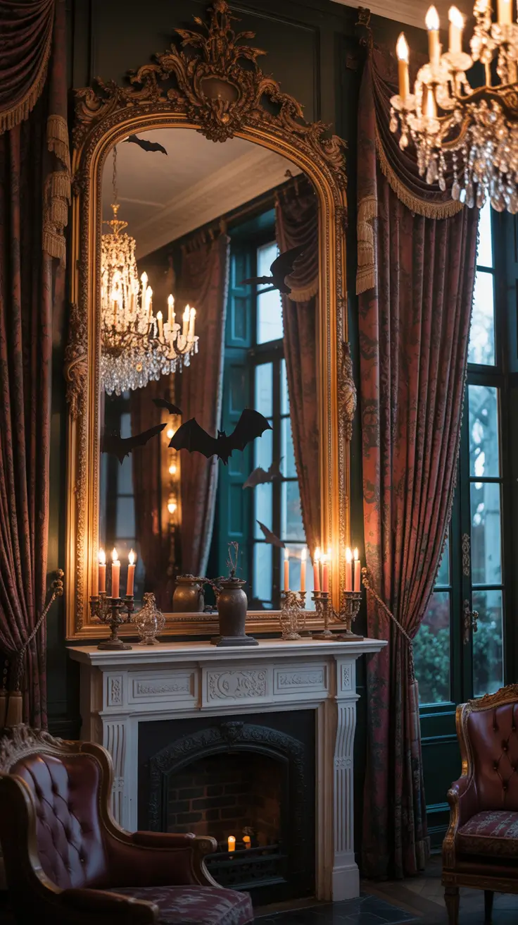 halloween fireplace decor ideas 2025 Haunted Mantel Mirror Inspirations