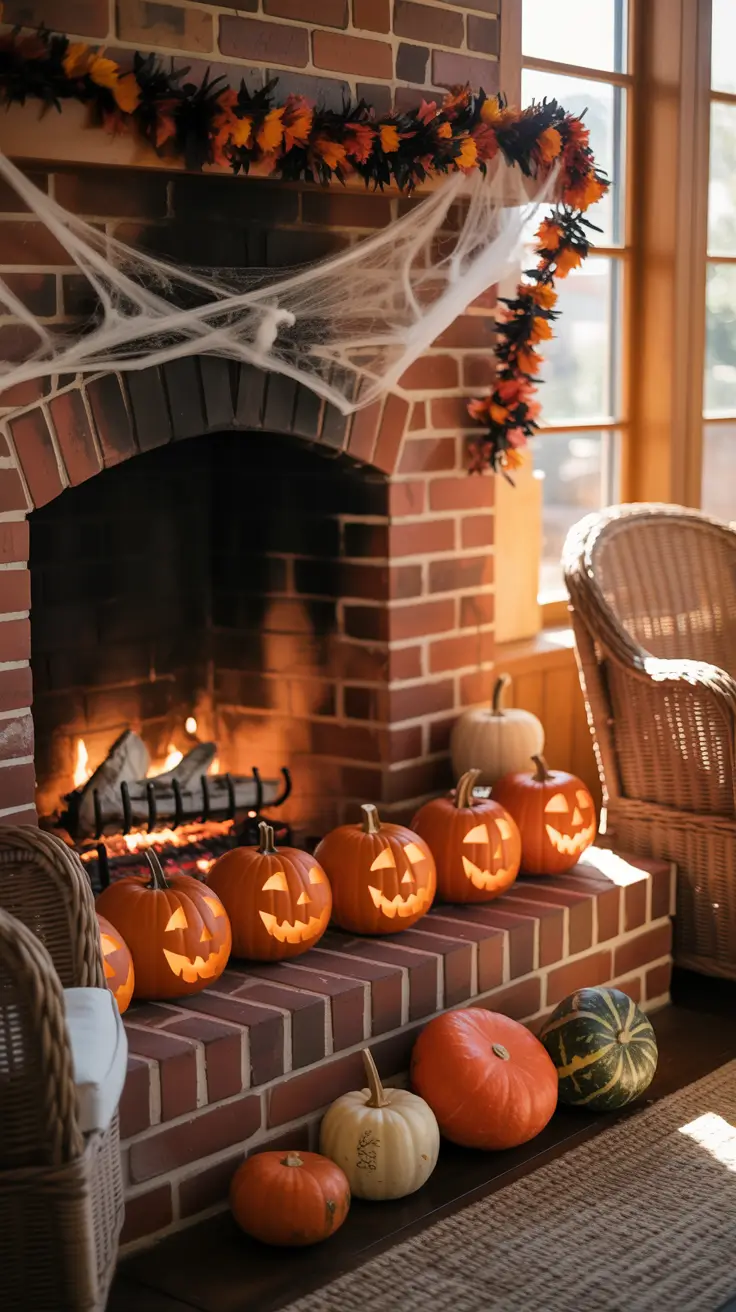 halloween fireplace decor ideas 2025 Brick Fireplace Halloween Transformation