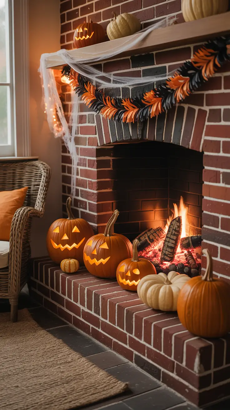 halloween fireplace decor ideas 2025 Brick Fireplace Halloween Transformation