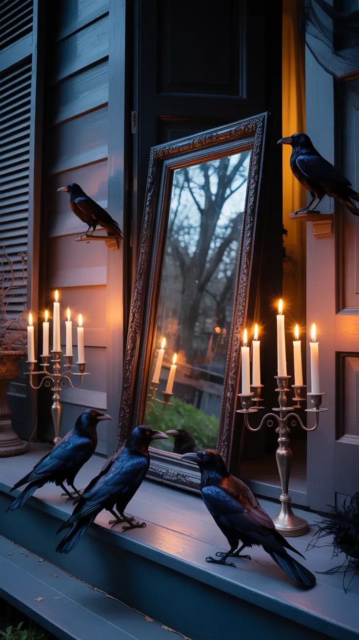 Halloween Front Porch Decor Ideas 2025 Elegant Raven-Inspired Porch With Gothic Touches