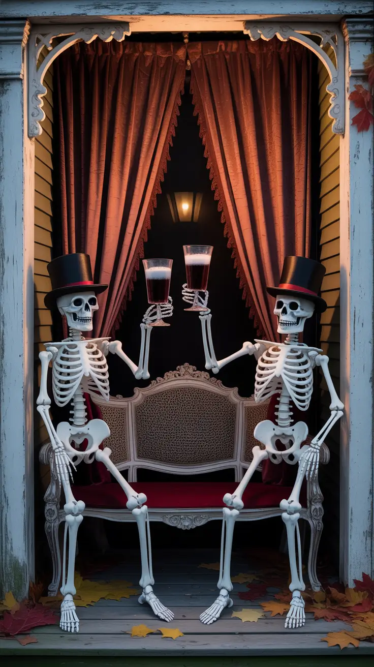 Halloween Front Porch Decor Ideas 2025 Spooky Skeletons Greeting Guests at the Entrance