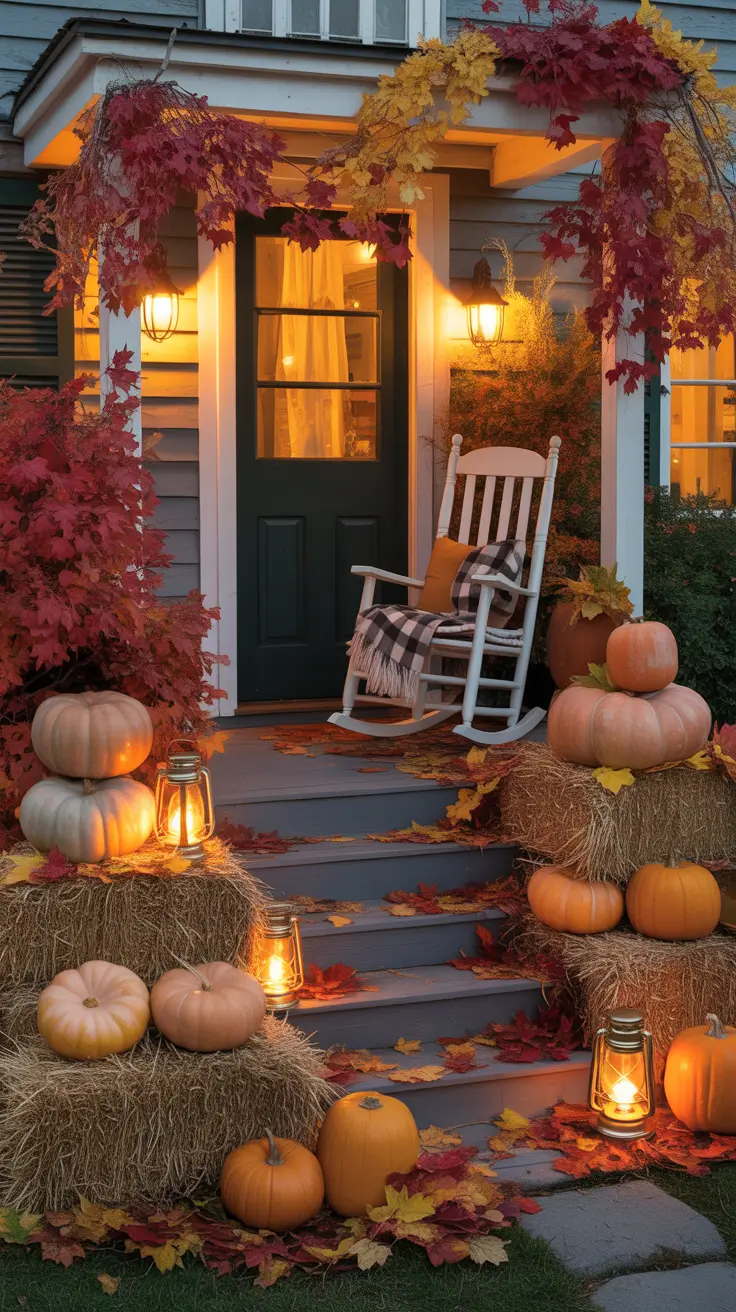 Halloween Front Porch Decor Ideas 2025 Hay Bale Layers and Pumpkin Stacks for Cozy Drama