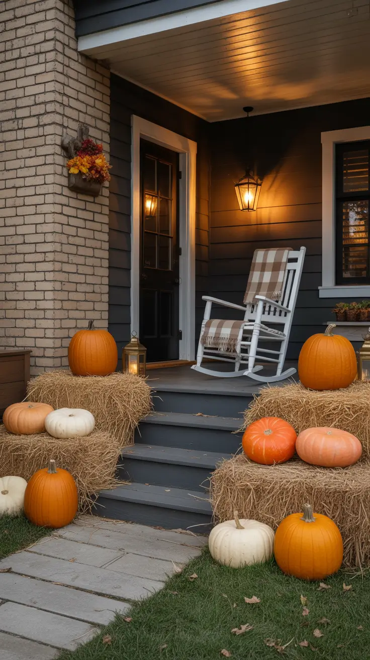 Halloween Front Porch Decor Ideas 2025 Hay Bale Layers and Pumpkin Stacks for Cozy Drama