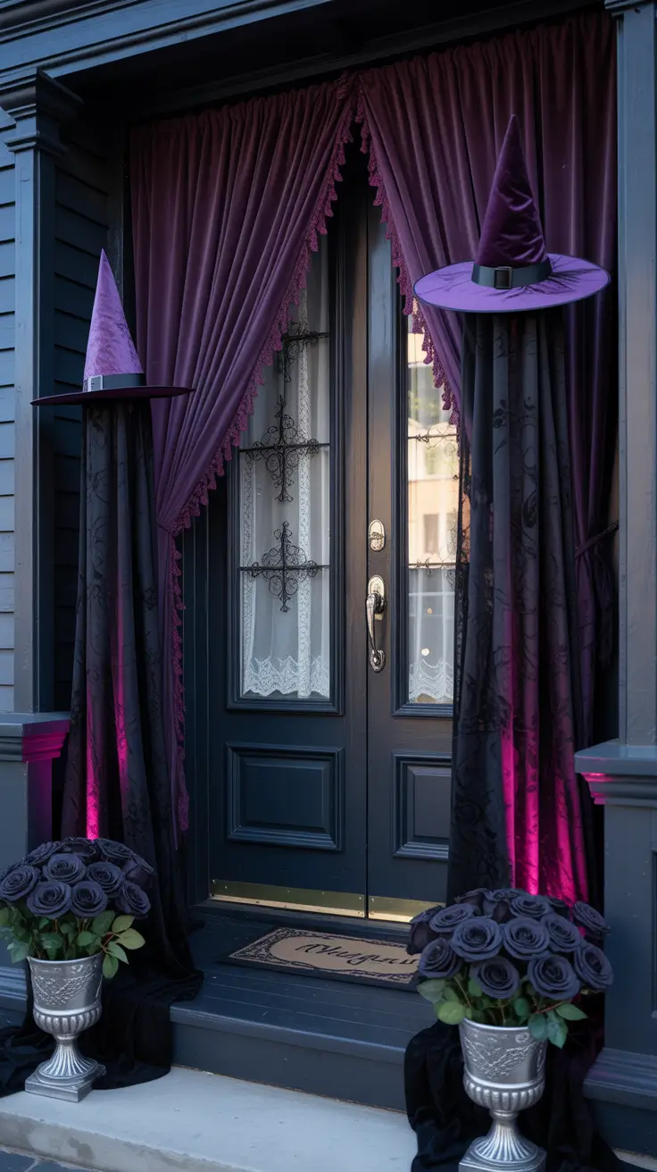 Halloween Front Porch Decor Ideas 2025 Moody Purple and Black Porch Styling Ideas
