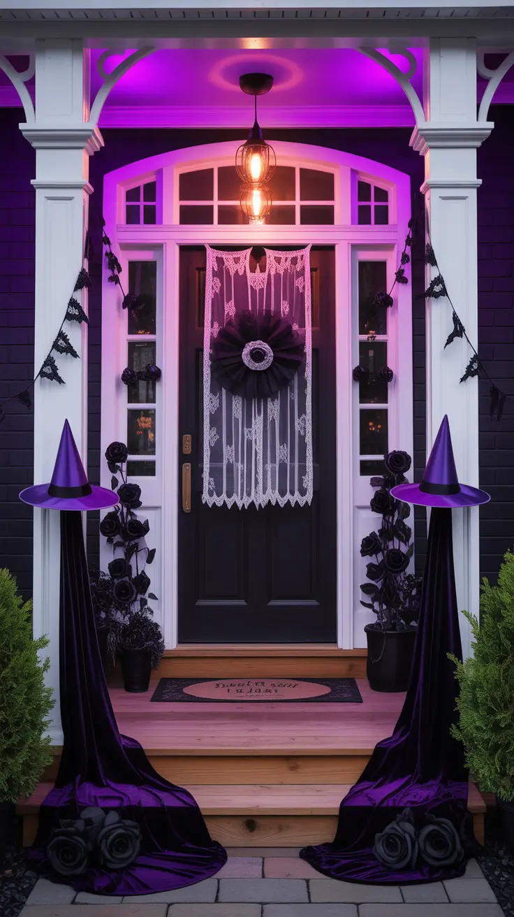 Halloween Front Porch Decor Ideas 2025 Moody Purple and Black Porch Styling Ideas