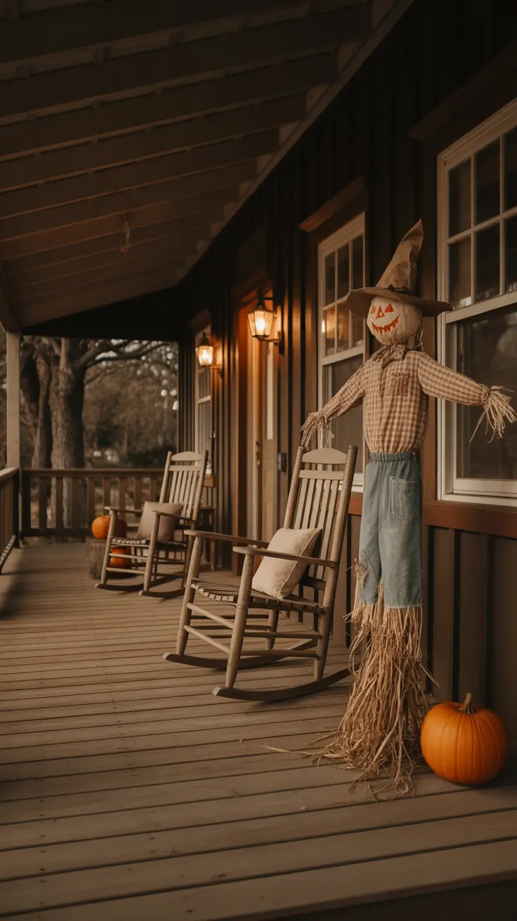halloween front porch decor ideas 2025 Haunted Farmhouse Porch With Hay, Lanterns, and Lights