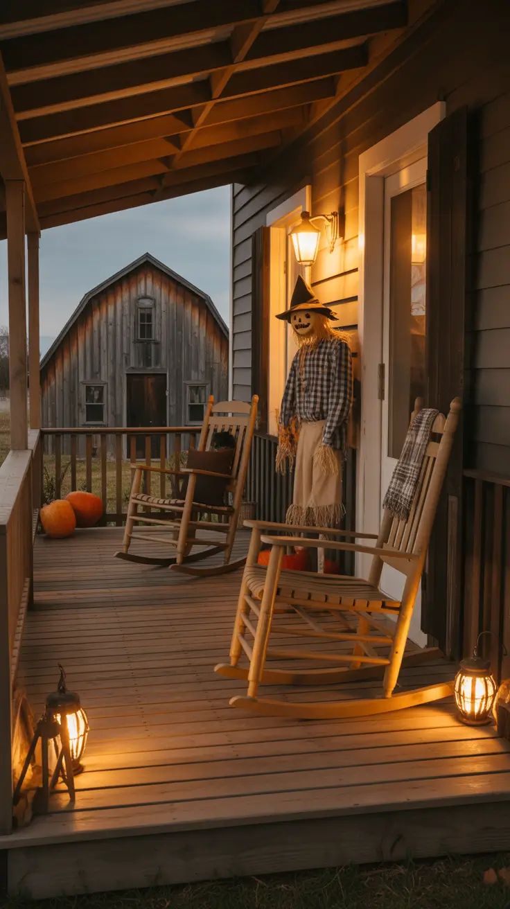 halloween front porch decor ideas 2025 Haunted Farmhouse Porch With Hay, Lanterns, and Lights