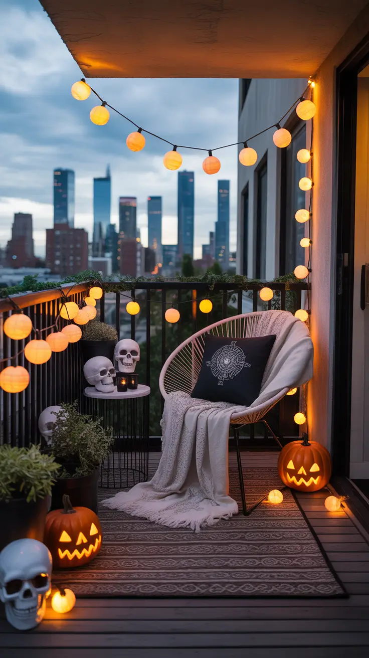 halloween front porch decor ideas 2025 Stylish Apartment Balcony Halloween Touches