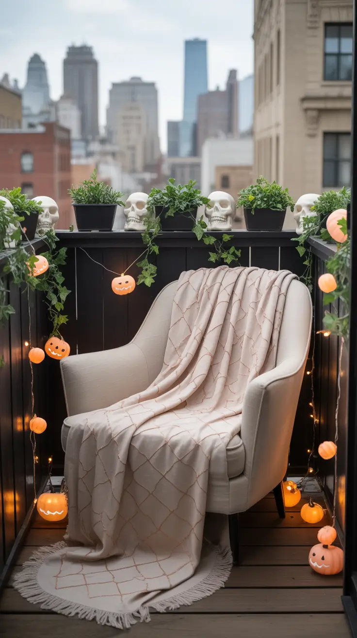 halloween front porch decor ideas 2025 Stylish Apartment Balcony Halloween Touches