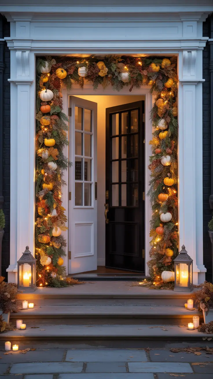 halloween front porch decor ideas 2025 Halloween Door Garland With Faux Foliage and Lights