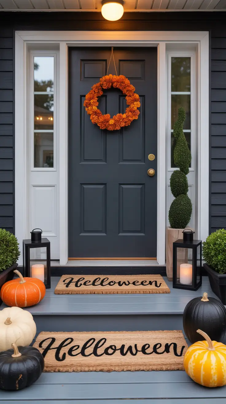 halloween front porch decor ideas 2025 Chic Halloween Welcome Mat Styling for Your Porch