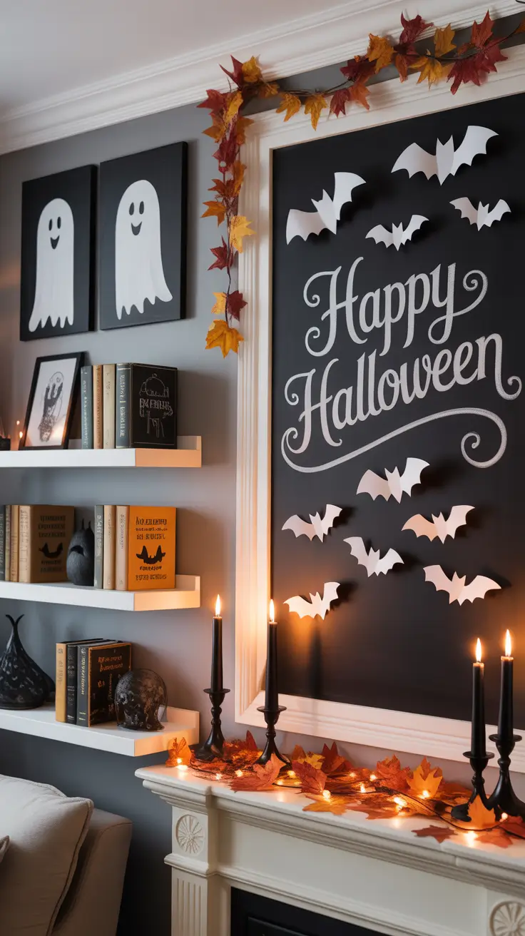 Halloween Home Decor Ideas 2025 Ghostly Gallery Wall with a Modern Twist