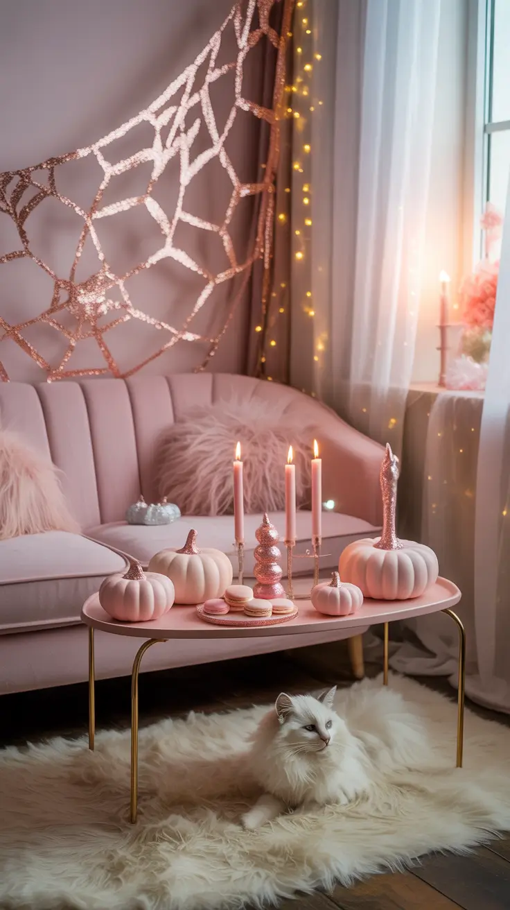 halloween home decor ideas 2025 Soft & Sweet: Pretty Pink Halloween Home Decor