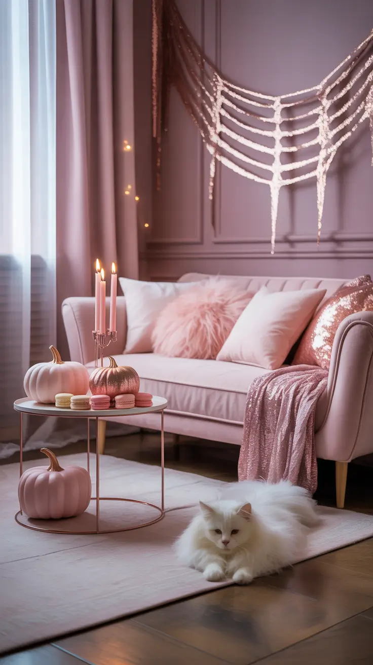 halloween home decor ideas 2025 Soft & Sweet: Pretty Pink Halloween Home Decor