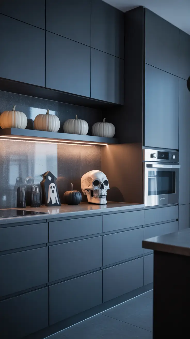 halloween kitchen decor ideas 2025 Minimalist Macabre
