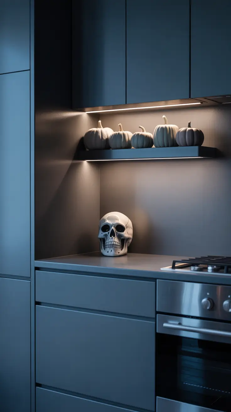 halloween kitchen decor ideas 2025 Minimalist Macabre