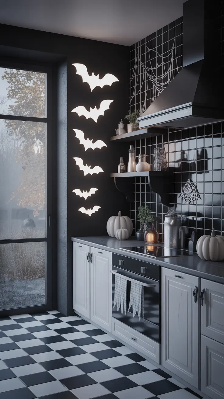halloween kitchen decor ideas 2025 Black & White Spellbound Aesthetics