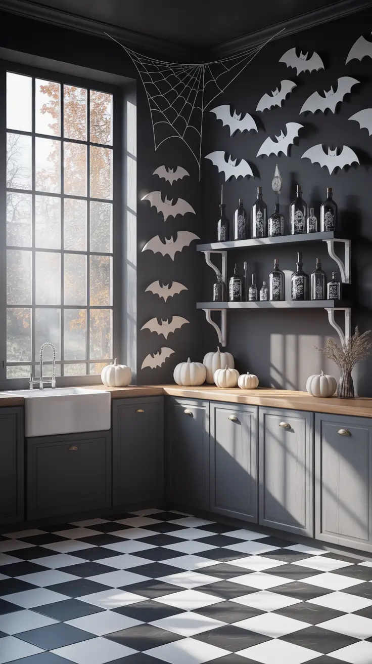 halloween kitchen decor ideas 2025 Black & White Spellbound Aesthetics