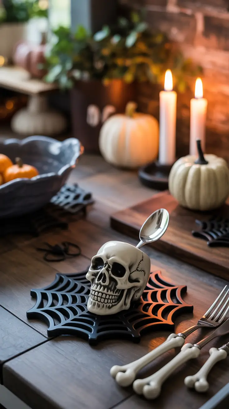 Halloween kitchen decor ideas 2025 Skulls and Spoon Rests