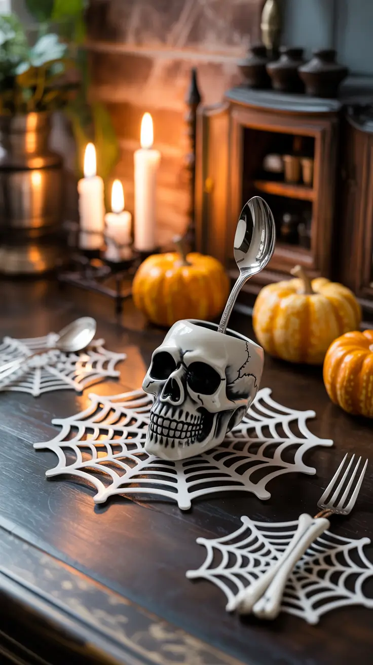 Halloween kitchen decor ideas 2025 Skulls and Spoon Rests