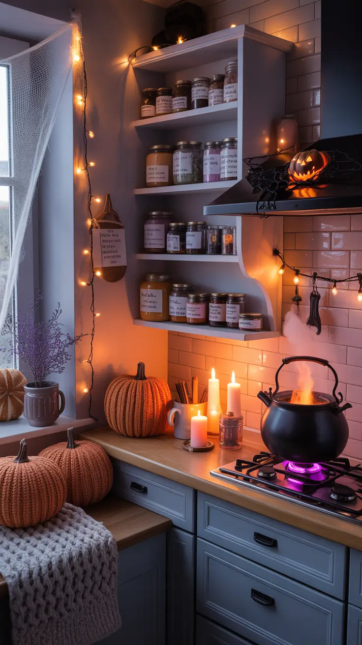 halloween kitchen decor ideas 2025 Cozy Cauldron Corners: Creating Warmth With Spooky Details