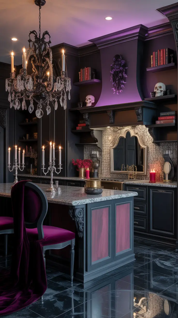 halloween kitchen decor ideas 2025 Gothic Kitchen Glam: Moody, Bold & Beautiful