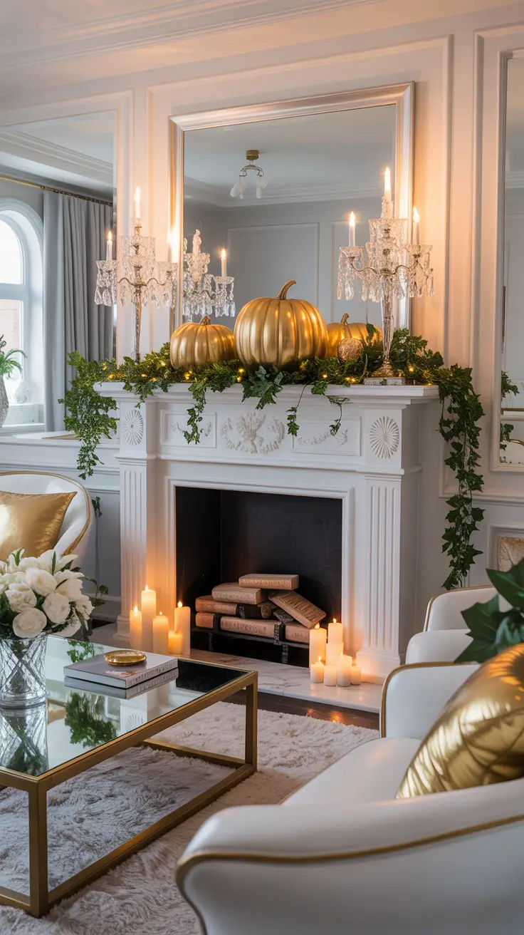 halloween mantle ideas 2025 Glam Halloween Mantle With Gold And Sparkle