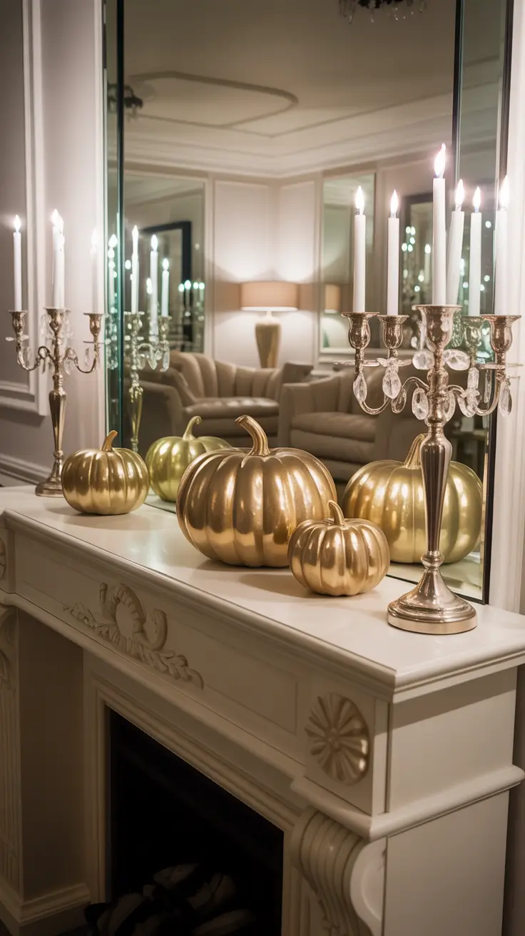 halloween mantle ideas 2025 Glam Halloween Mantle With Gold And Sparkle