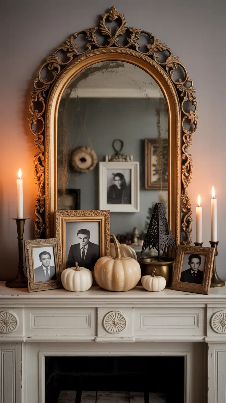 halloween mantle ideas 2025 Antique Halloween Mantle Using Thrifted Finds