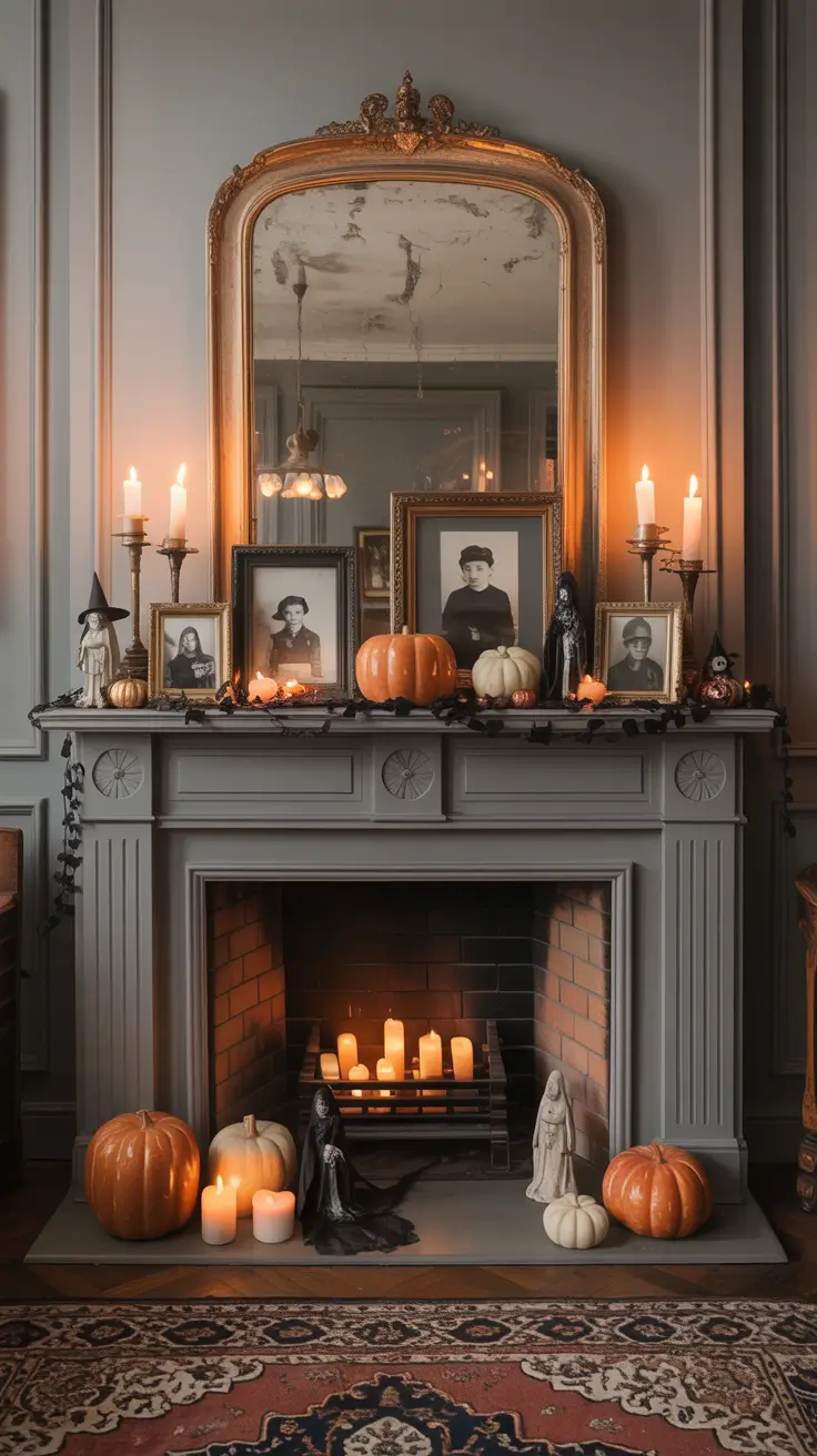 halloween mantle ideas 2025 Antique Halloween Mantle Using Thrifted Finds