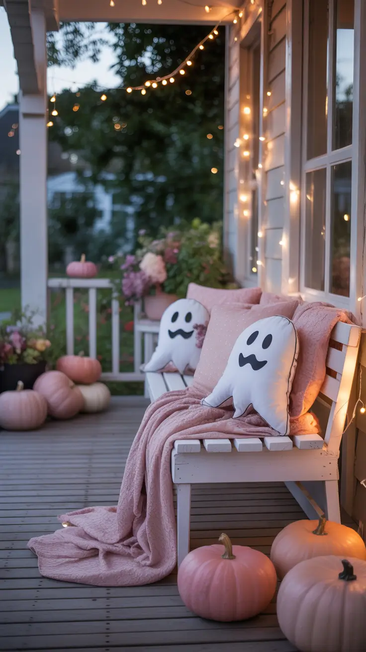 Pretty In Pink: Soft And Sweet Halloween Porch Ideas