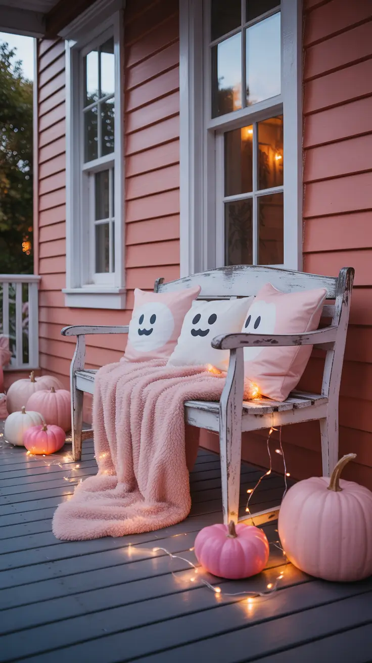 Pretty In Pink: Soft And Sweet Halloween Porch Ideas