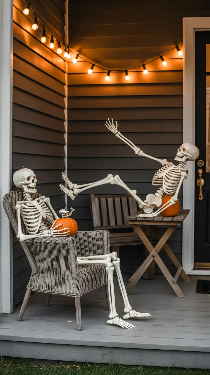 Skeletons halloween porch ideas 2025 Skeleton-Inspired Porch Decor That’s Bone-Chilling Fun