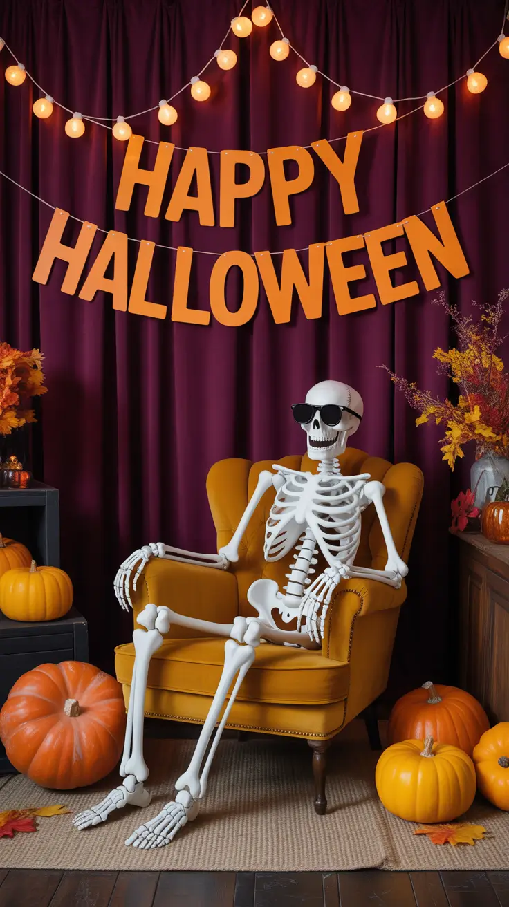 indoor halloween decor ideas 2025 Skeleton Selfies: Halloween Photo Corners