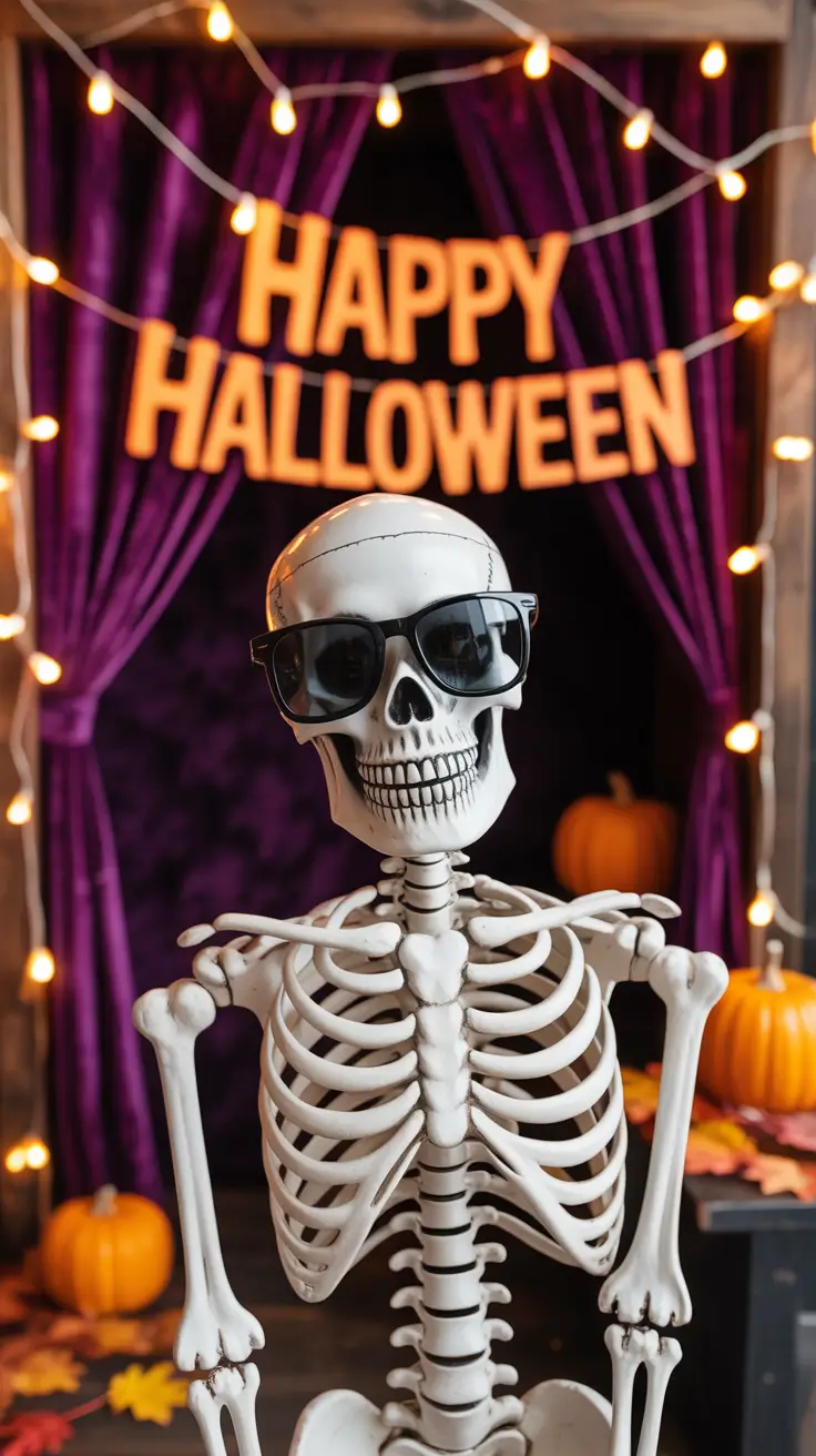 indoor halloween decor ideas 2025 Skeleton Selfies: Halloween Photo Corners