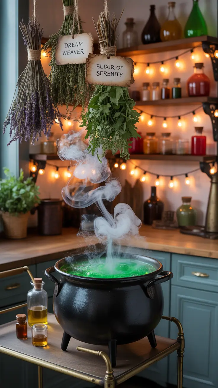 indoor halloween decor ideas 2025 Witchy Kitchens: Bubbling Brews & Herb Magic